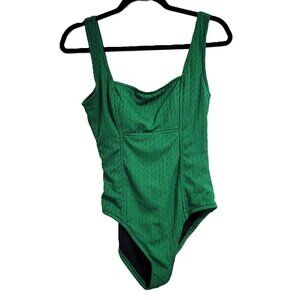 Catalina Pine Green Cable Knit One Piece Swimsuit Size Large (12-14) Retro Chic
